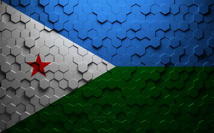 Drapeau de Djibouti, art nid d’abeilles, drapeau hexagonaux djiboutien, Djibouti, art hexagonaux 3d, drapeau djiboutien