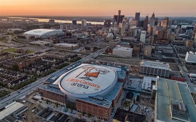 Little Caesars Arena, Detroit, Detroit Red Wings Arena, NHL, Detroit cityscape, Detroit Red Wings, hockey, Detroit skyline, Michigan, USA