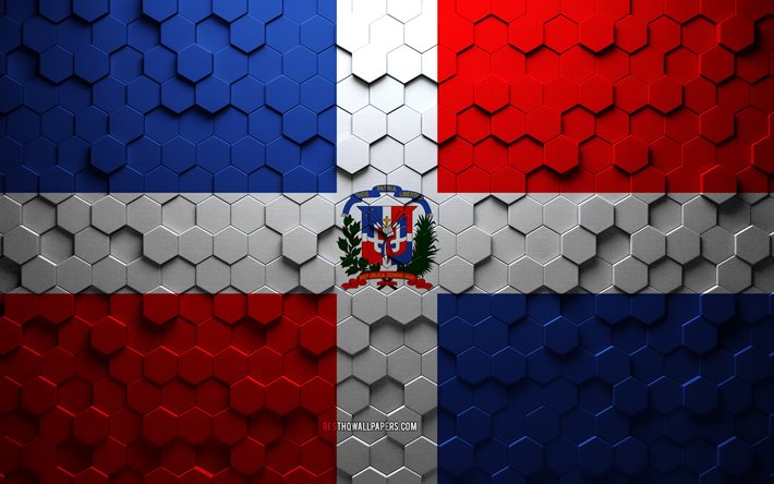 flagge von dominikanische republik, waben kunst, dominikanische republik sechsecke flagge, dominikanische republik, 3d sechsecke kunst, dominikanische republik flagge