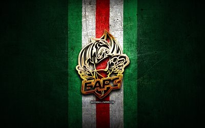 Ak Bars Kazan, golden logo, KHL, green metal background, russian hockey team, Kontinental Hockey League, Ak Bars Kazan logo, hockey