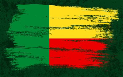 4k, Flag of Benin, grunge flags, African countries, national symbols, brush stroke, grunge art, Benin flag, Africa, Benin