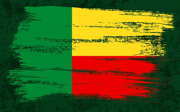 4k, Benin Bayrak, grunge bayrakları, Afrika &#252;lkeleri, ulusal semboller, fır&#231;a darbesi, grunge sanat, Benin bayrak, Afrika, Benin