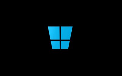 4k, logo blu di Windows 10, sfondi neri, creativo, minimalismo, logo Windows 10, sistema operativo, Windows 10