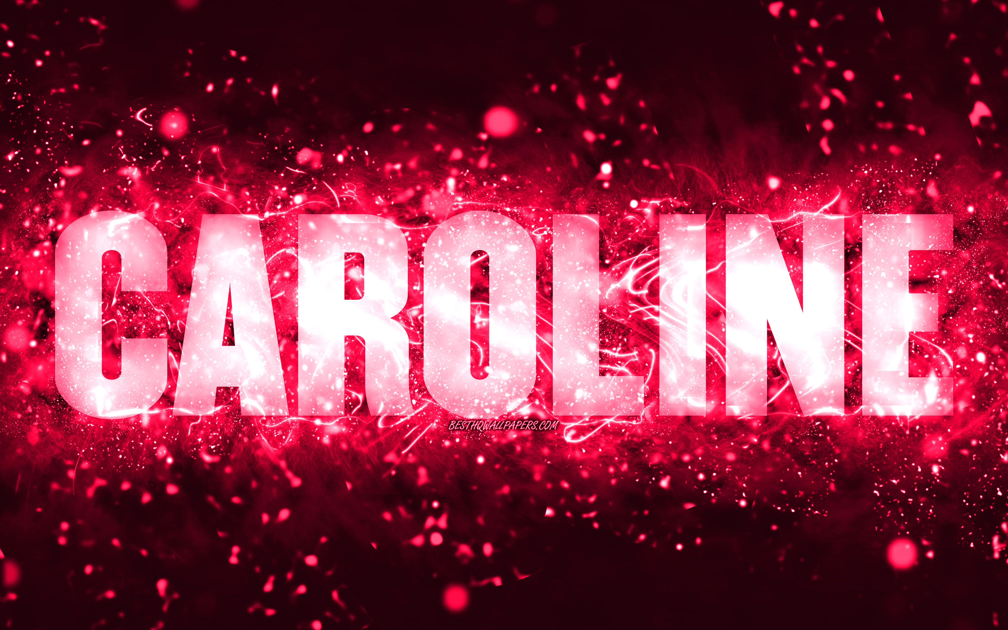 Happy Birthday Caroline, 4k, pink neon lights, Caroline name, creative, Car...
