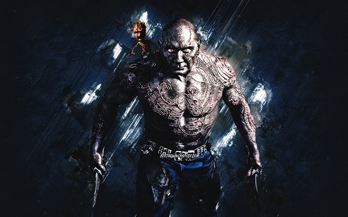 Drax, Infinity War, Drax the Destroyer, gray stone background, grunge art, Infinity War characters, Drax character