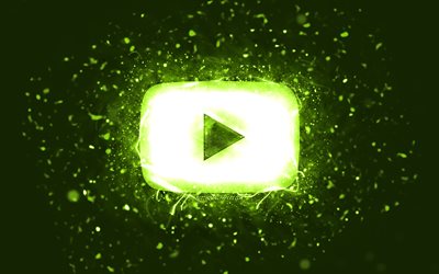 Youtube lime logo, 4k, lime neon lights, social network, creative, lime abstract background, Youtube logo, Youtube