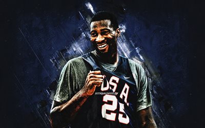 Draymond Green, USA national basketball team, USA, American basketball player, portrait, United States Basketball team, blue stone background