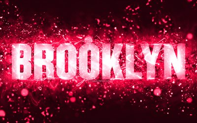 Mutlu Yıllar Brooklyn, 4k, pembe neon ışıklar, Brooklyn adı, yaratıcı, Brooklyn Mutlu Yıllar, Brooklyn Doğum G&#252;n&#252;, pop&#252;ler Amerikan kadın isimleri, Brooklyn adlı resim, Brooklyn