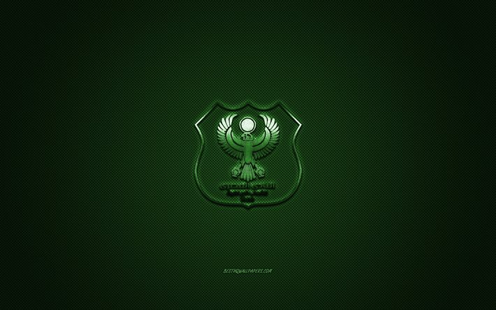 Al Masry SC, squadra di calcio egiziana, logo verde, sfondo in fibra di carbonio verde, Premier League egiziana, calcio, Port Said, Egitto, logo Al Masry SC