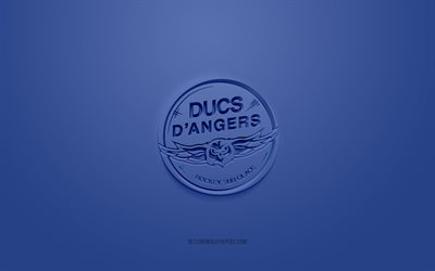 Ducs DAngers, creative 3D logo, blue background, 3d emblem, French ice hockey team, Ligue Magnus, Angers, France, 3d art, hockey, Ducs DAngers 3d logo