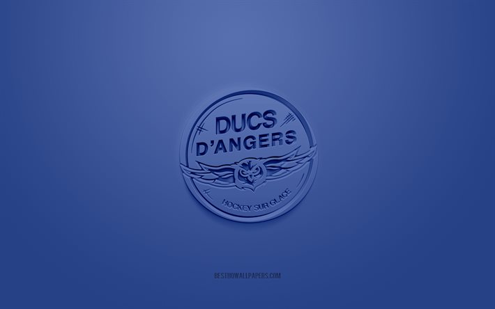 Ducs DAngers, yaratıcı 3D logo, mavi arka plan, 3d amblem, Fransız buz hokeyi takımı, Ligue Magnus, Angers, Fransa, 3d sanat, hokey, Ducs DAngers 3d logosu
