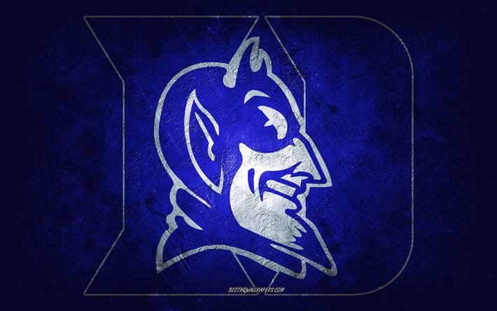 Duke Blue Devils, amerikanskt fotbollslag, bl&#229; bakgrund, Duke Blue Devils logotyp, grunge art, NCAA, amerikansk fotboll, USA, Duke Blue Devils emblem