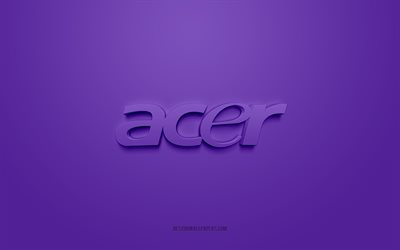 Acer logotyp, lila bakgrund, Acer 3d logotyp, 3d konst, Acer, varum&#228;rken logotyp, lila 3d Acer logotyp