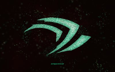 Nvidia glitter logotyp, svart bakgrund, Nvidia logotyp, gr&#246;n glitter konst, Nvidia, kreativ konst, Nvidia gr&#246;n glitter logotyp