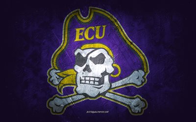 East Carolina Pirates, American football team, purple background, East Carolina Pirates logo, grunge art, NCAA, American football, USA, East Carolina Pirates emblem