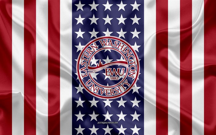 Eastern Washington University Emblem, American Flag, Eastern Washington University logo, Cheney, Washington, USA, Eastern Washington University