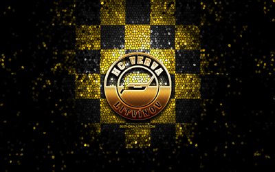 HC Verva Litvinov, glitter logo, Extraliga, yellow black checkered background, hockey, czech hockey team, HC Verva Litvinov logo, mosaic art, czech hockey league, Verva Litvinov