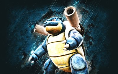 Blastoise, Pokken Tournament, blue stone background, Blastoise character, Pokken Tournament characters, grunge art