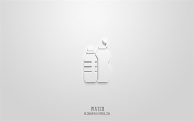 su 3d simgesi, beyaz arka plan, 3d semboller, su, içecekler simgeler, 3d simgeler, su işareti, içecekler 3d simgeler