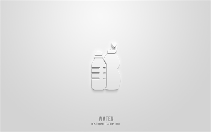 vatten 3d-ikon, vit bakgrund, 3d-symboler, vatten, dryckesikoner, 3d-ikoner, vattenskylt, drinkar 3d-ikoner