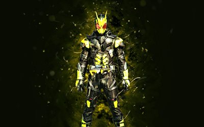 Aruto Hiden, 4k, yellow neon lights, Kamen Rider, protagonist, Hiden Aruto, Kamen Rider characters, Kamen Rider Zero-One, Aruto Hiden Kamen Rider