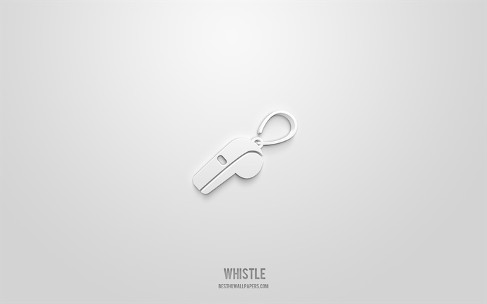 Whistle 3d icon, white background, 3d symbols, Whistle, sport icons, 3d icons, Whistle sign, sport 3d icons