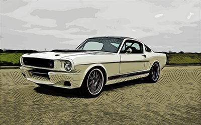 1965, ford mustang, 4k, arte vettoriale, disegno ford mustang, arte creativa, arte ford mustang, disegno vettoriale, auto astratte, disegni di auto, ford