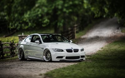 BMW M3, E92, exterior, stance M3, white M3 E92, tuning BMW E92, German cars, BMW