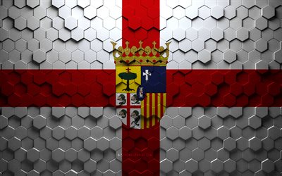Flag of Zaragoza, honeycomb art, Zaragoza hexagons flag, Zaragoza 3d hexagons art, Zaragoza flag