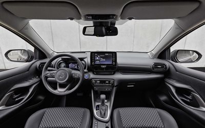 2022, Mazda 2, interior, inside view, Mazda 2 dashboard, Mazda 2 interior, Mazda steering wheel, japanese cars, Mazda