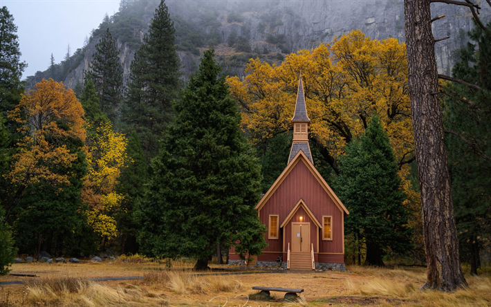 yosemite national park, morgon, soluppg&#229;ng, bergslandskap, kapell, yosemite, kalifornien, usa