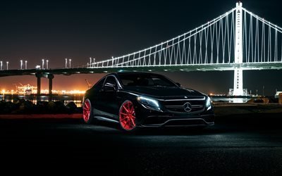 Mercedes-Benz S63 AMG, Coupe, Avant Garde Wheels, Red wheels, tuning, black Mercedes