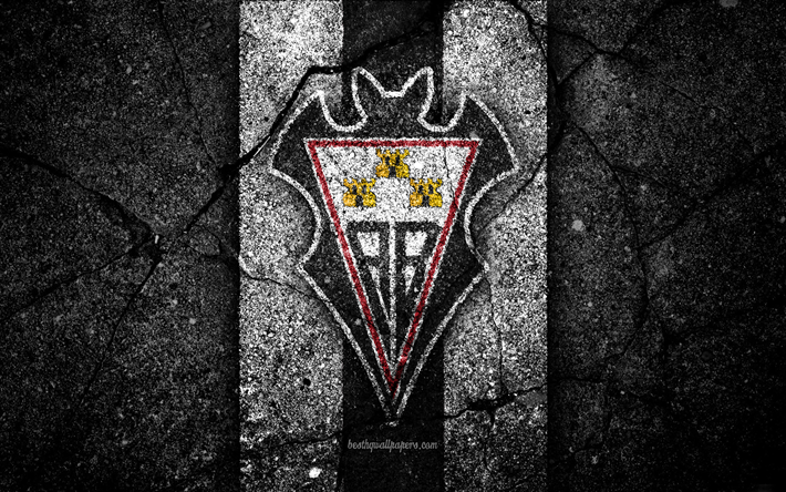 4k, fc albacete, logo, segunda division, fussball, black stone, fu&#223;ball-club, spanien, albacete, laliga2, asphalt textur, albacete fc
