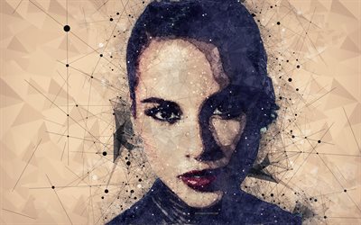 Alicia Keys, 4k, 【クリエイティブ-アート画像, 顔, 幾何学的な美術, アメリカの歌手, ピアニスト, アリシア&#39;augello理