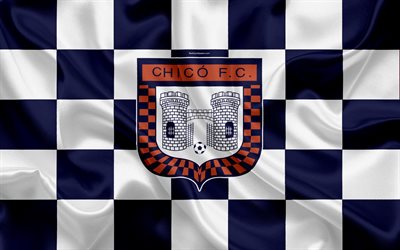 Boyaca Chico FC, 4k, logo, Colombian football club, silk texture, white blue flag, Categoria Primera A, Tunja, Colombia, football, Liga Aguila