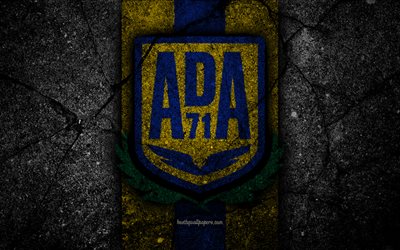 4k, FC Alcorcon, logo, Segunda Division, soccer, black stone, football club, Spain, AD Alcorcon, LaLiga2, asphalt texture, Alcorcon FC