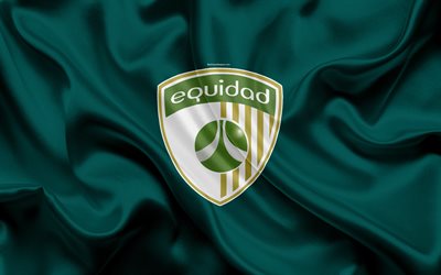 Club Deportivo La Equidad, 4k, logo, Colombian football club, silk texture, green flag, Categoria Primera A, Bogota, Colombia, football, Liga Aguila