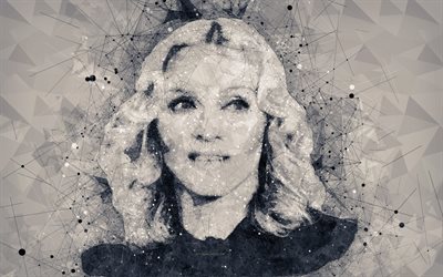 Madonna, 4k, yaratıcı portre, yüz, geometrik sanat, Amerikalı şarkıcı, yaratıcı sanat, Madonna Louise Ciccone