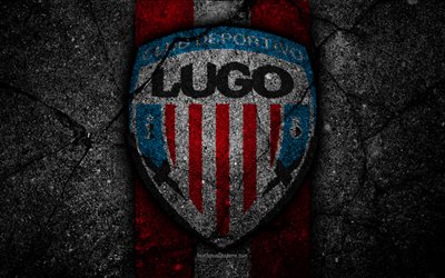 4k, FC Lugo, logo, Segunda Division, futbol, siyah taş, Futbol Kul&#252;b&#252;, İspanya, CD Lugo, LaLiga2, asfalt doku, Lugo FC