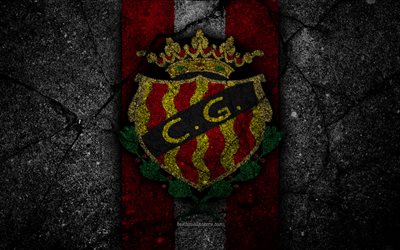4k, FC Gimnastic, logo, Segunda Division, soccer, black stone, football club, Spain, Gimnastic de Tarragona, LaLiga2, asphalt texture, Gimnastic FC