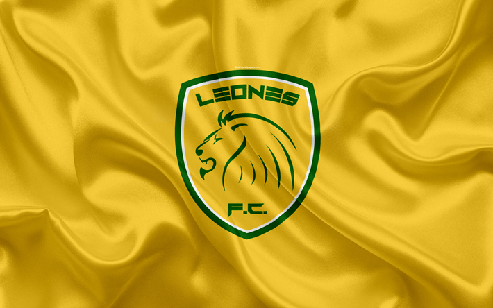 Leones FC, 4k, logo, Colombienne football club de, soie, texture, drapeau jaune, Categoria Primera A, Itagui, la Colombie, le football, la Liga Aguila