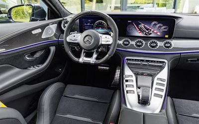 Mercedes-Benz AMG GT63 S, 4 Porte Edition 1, 2019, interni, pannello anteriore, il volante, la nuova GT63, cruscotto, Mercedes