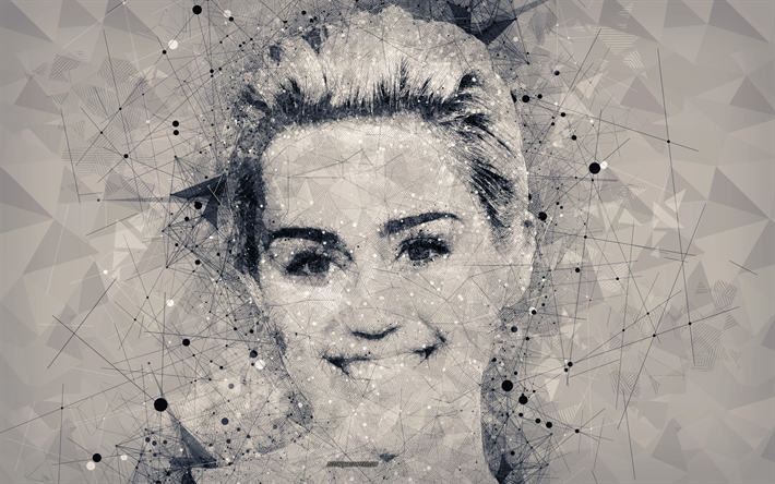 Miley Cyrus, 4k, creativo geom&#233;tricas retrato, la cara, el arte, la actriz Estadounidense, de la sonrisa, de estilo retro, Destiny Hope Cyrus