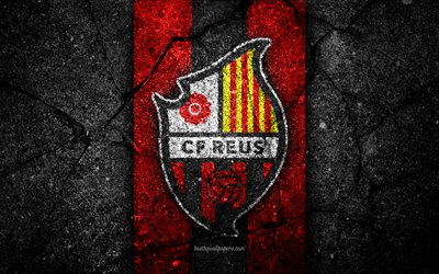 4k, FC Sport Reus, logotyp, Andra Divisionen, fotboll, svart sten, football club, Spanien, JFR Reus Sport, LaLiga2, asfalt konsistens, Sport Reus FC