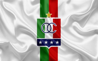 Once Caldas, 4k, logo, Colombiano de futebol do clube, textura de seda, bandeira branca, Categoria Primera, Manizales, Col&#244;mbia, futebol, Liga Aguila