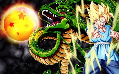 Shenron Goku, 4k, Dragon Ball Z, dragon, bira-sex, manga, Dragon Ball
