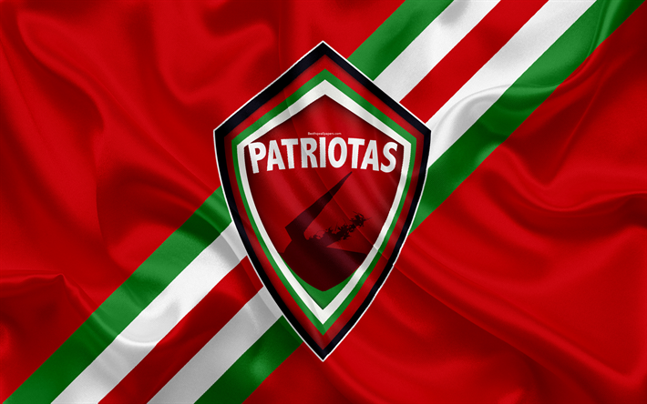 Patriotas FC, 4k, logo, Colombiano di calcio per club, seta, trama, bandiera rossa, Categoria Primera A, alluvioni, boyaca Patriotas, Tunja, Colombia, calcio, Liga Aguila