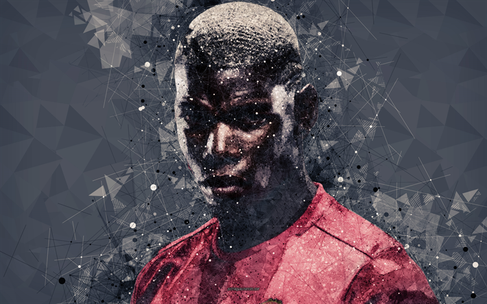 Paul Pogba, 4k, arte criativa retrato, arte geom&#233;trica, rosto, Futebolista franc&#234;s, estilo retro, O Manchester United, Premier League, Inglaterra, futebol