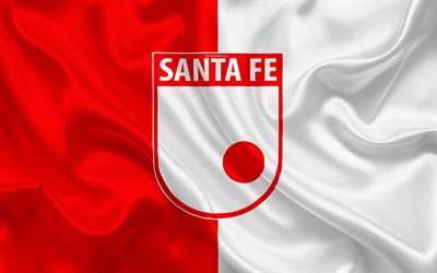 Independiente Santa Fe, 4k, logo, Colombian football club, silk texture, red white flag, Categoria Primera A, Bogot&#225;, Colombia, football, Liga Aguila, Santa Fe FC