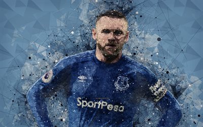Wayne Rooney, 4k, cr&#233;atif, portrait, visage, geometric art, footballeur anglais, Everton FC, style r&#233;tro, Premier League, Angleterre